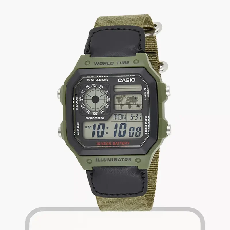 Casio Youth Digital Grey Dial Nylon Men's Watch- AE-1200WHB-3BV